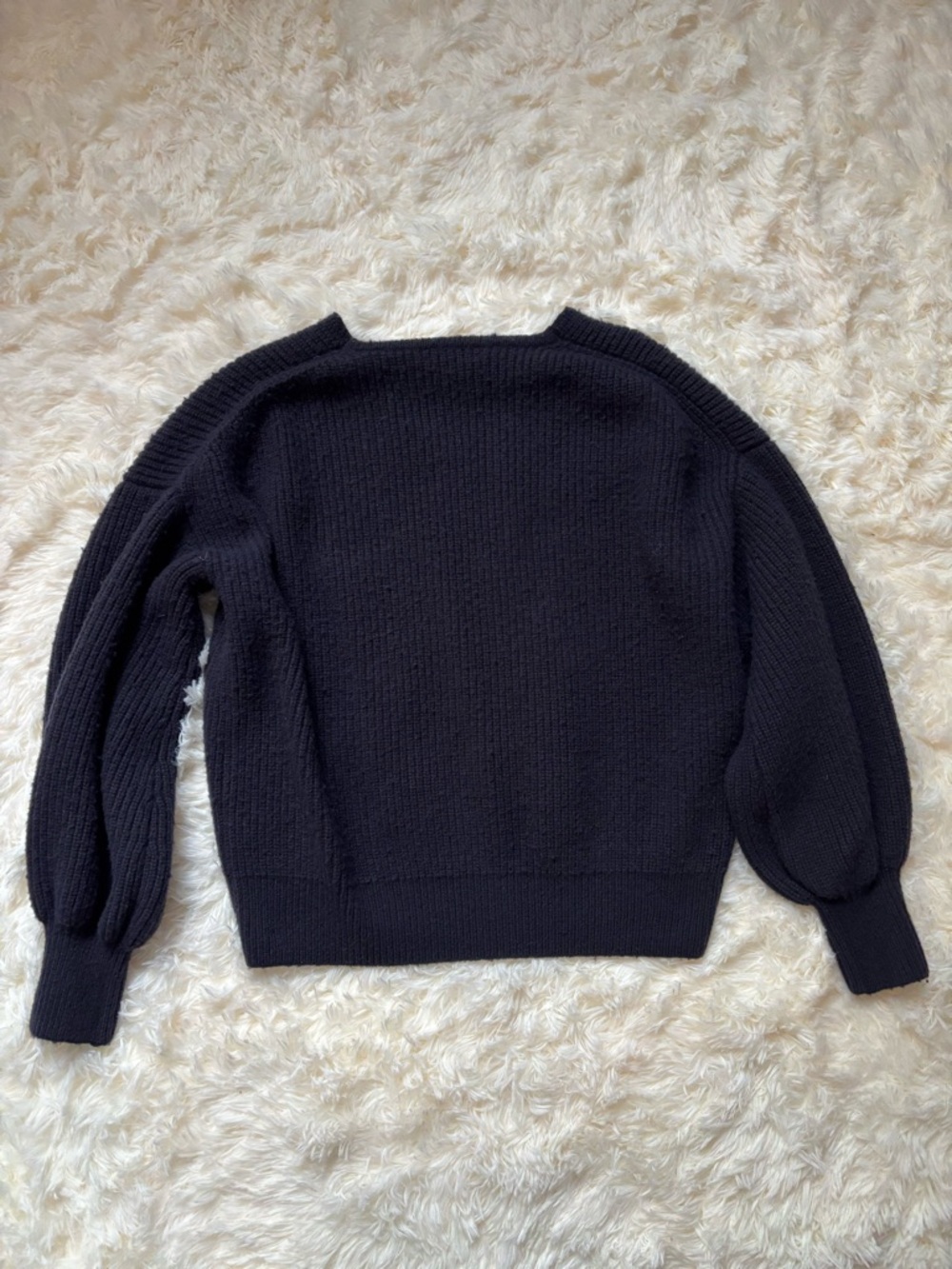 Madewell Wool Blend V-Neck Sweater Women’s M Dark Navy Chunky Knit - Picture 2 of 4